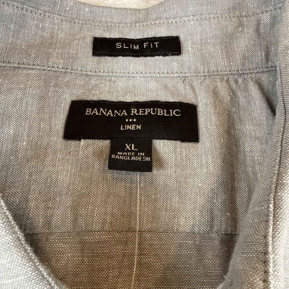 NWT! Banana Republic Shirt Mens XL Linen Slim Fit Gray Button Front Short Sleeve